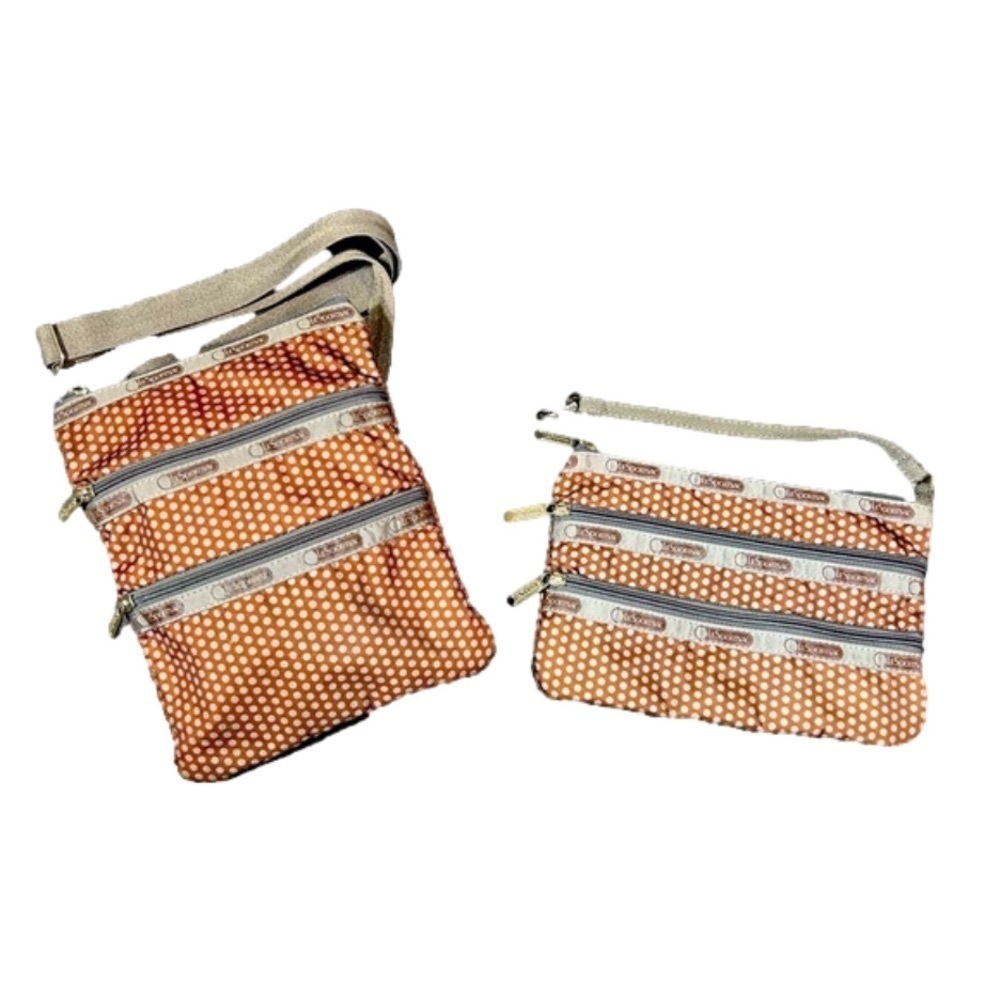 Lesportsac Polka Dot Triple Zip Crossbody & Pouch Brown & Blue